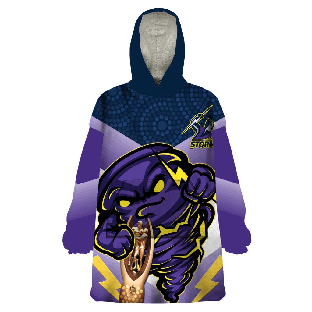 Personalised Storm Rugby 2024 Wearable Blanket Hoodie Mascot With Trophy Go Champions Aboriginal Art - Vibe Hoodie Shop