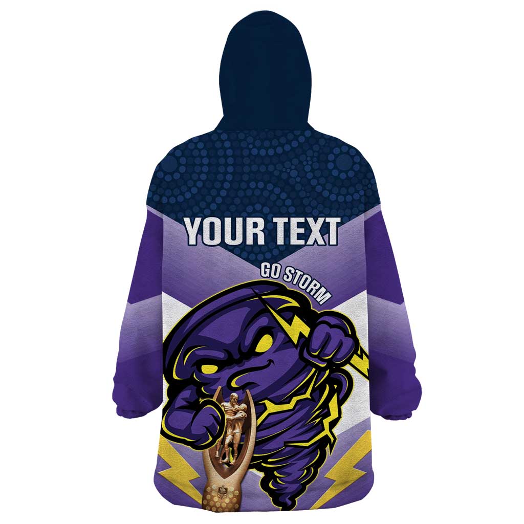 Personalised Storm Rugby 2024 Wearable Blanket Hoodie Mascot With Trophy Go Champions Aboriginal Art - Vibe Hoodie Shop