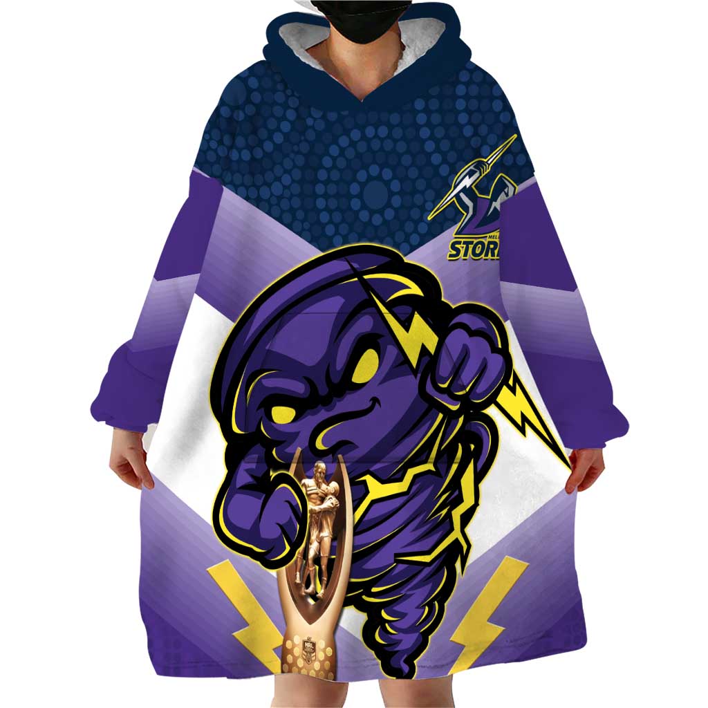 Personalised Storm Rugby 2024 Wearable Blanket Hoodie Mascot With Trophy Go Champions Aboriginal Art - Vibe Hoodie Shop