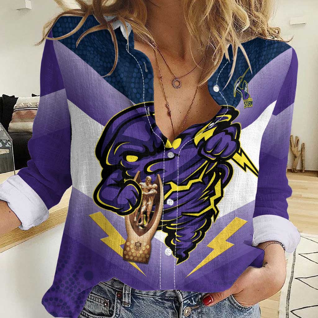 Personalised Storm Rugby 2024 Women Casual Shirt Mascot With Trophy Go Champions Aboriginal Art - Vibe Hoodie Shop