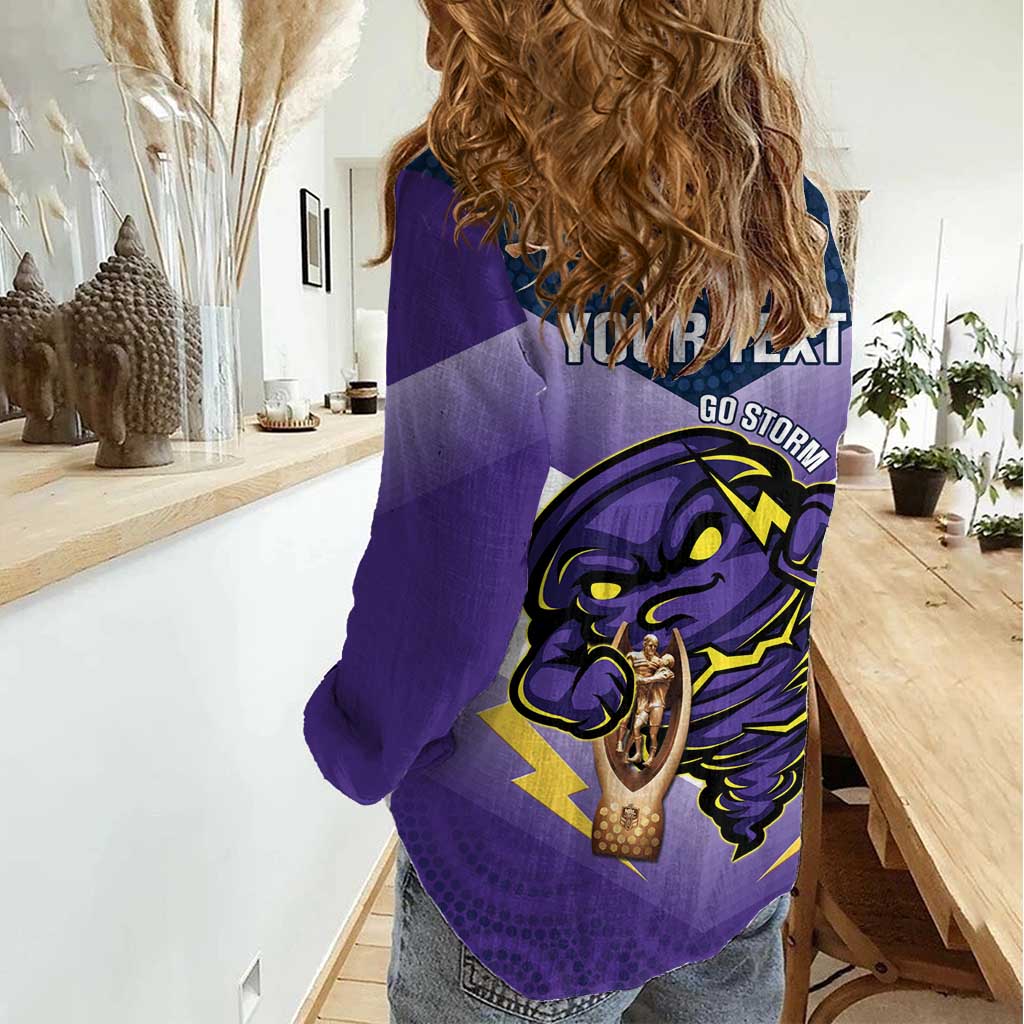 Personalised Storm Rugby 2024 Women Casual Shirt Mascot With Trophy Go Champions Aboriginal Art - Vibe Hoodie Shop