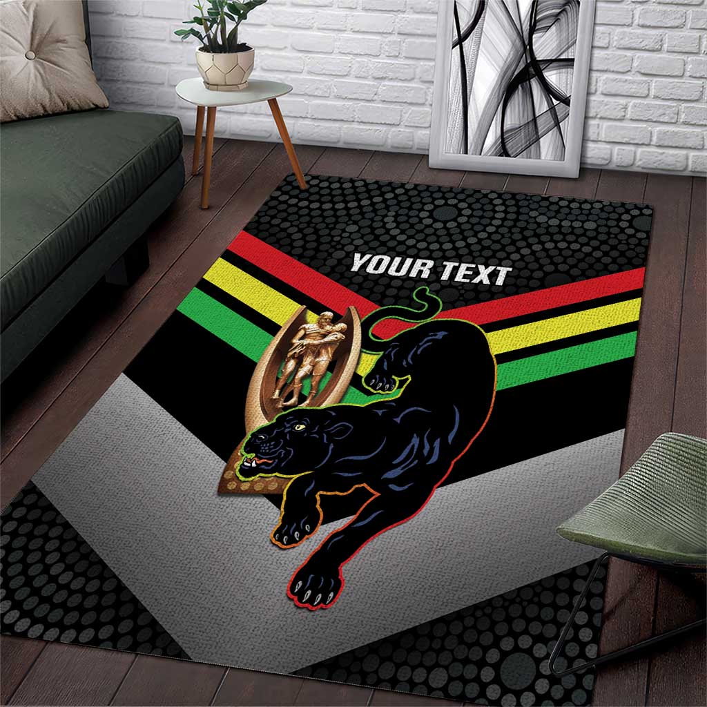 Personalised Panthers Rugby 2024 Area Rug Mascot With Trophy Go Champions Aboriginal Art - Vibe Hoodie Shop