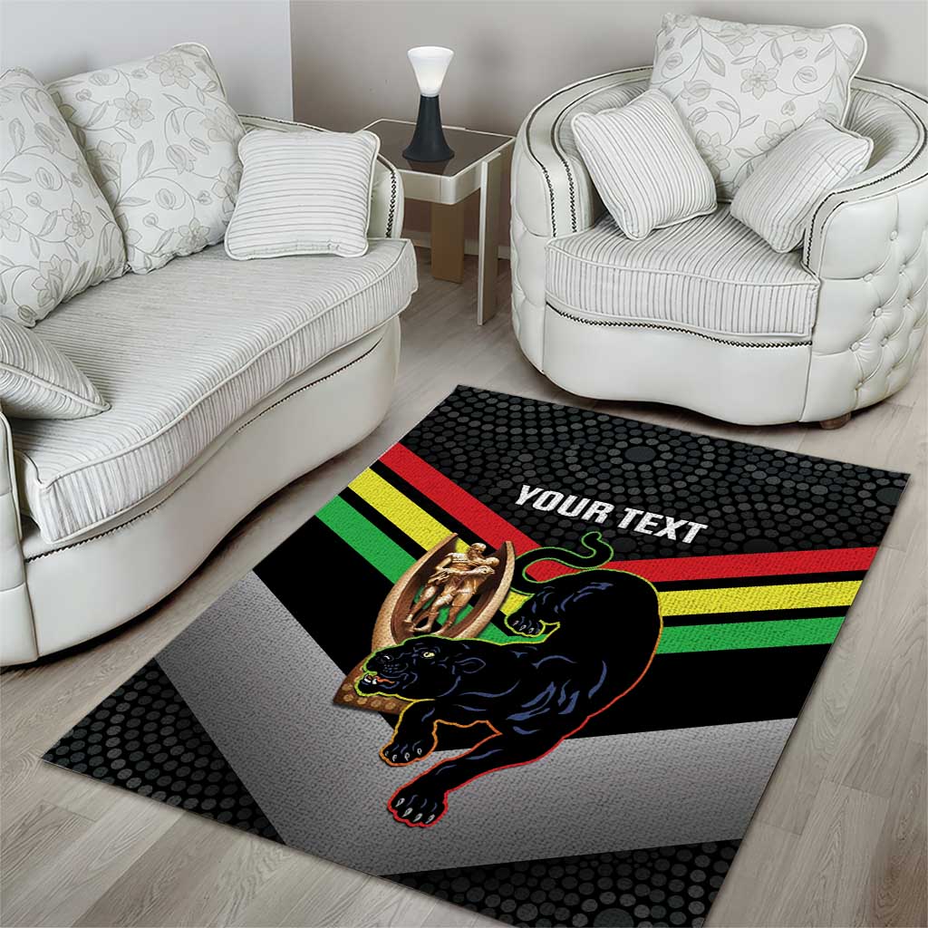 Personalised Panthers Rugby 2024 Area Rug Mascot With Trophy Go Champions Aboriginal Art - Vibe Hoodie Shop