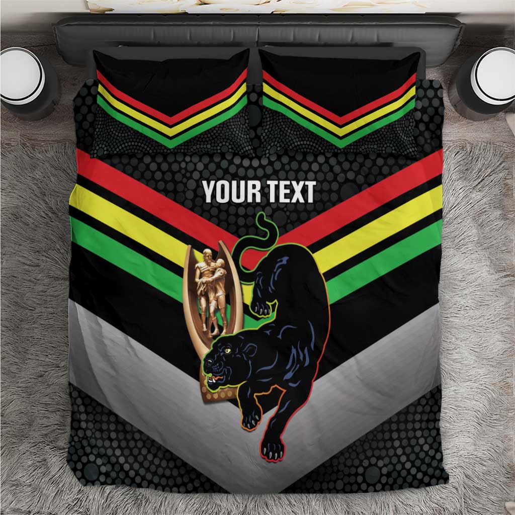 Personalised Panthers Rugby 2024 Bedding Set Mascot With Trophy Go Champions Aboriginal Art - Vibe Hoodie Shop