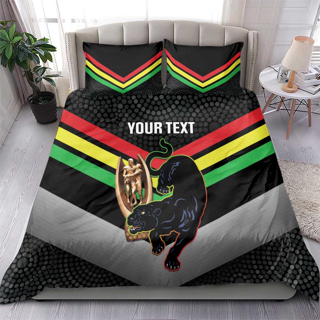 Personalised Panthers Rugby 2024 Bedding Set Mascot With Trophy Go Champions Aboriginal Art - Vibe Hoodie Shop