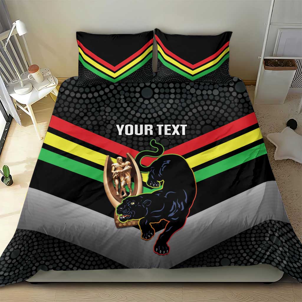 Personalised Panthers Rugby 2024 Bedding Set Mascot With Trophy Go Champions Aboriginal Art - Vibe Hoodie Shop