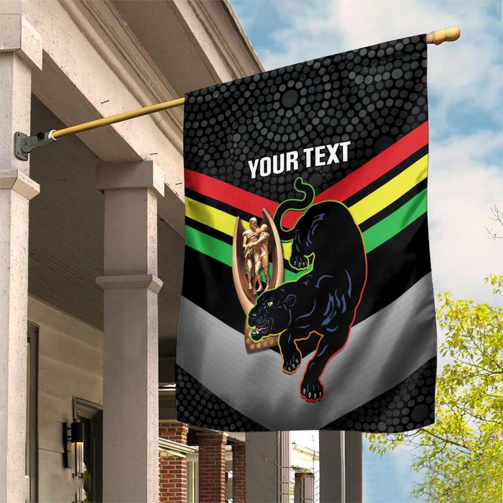 Personalised Panthers Rugby 2024 Garden Flag Mascot With Trophy Go Champions Aboriginal Art - Vibe Hoodie Shop