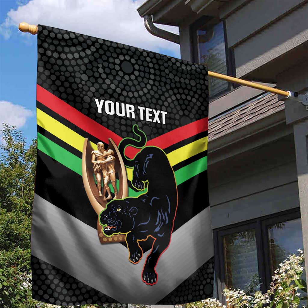 Personalised Panthers Rugby 2024 Garden Flag Mascot With Trophy Go Champions Aboriginal Art - Vibe Hoodie Shop