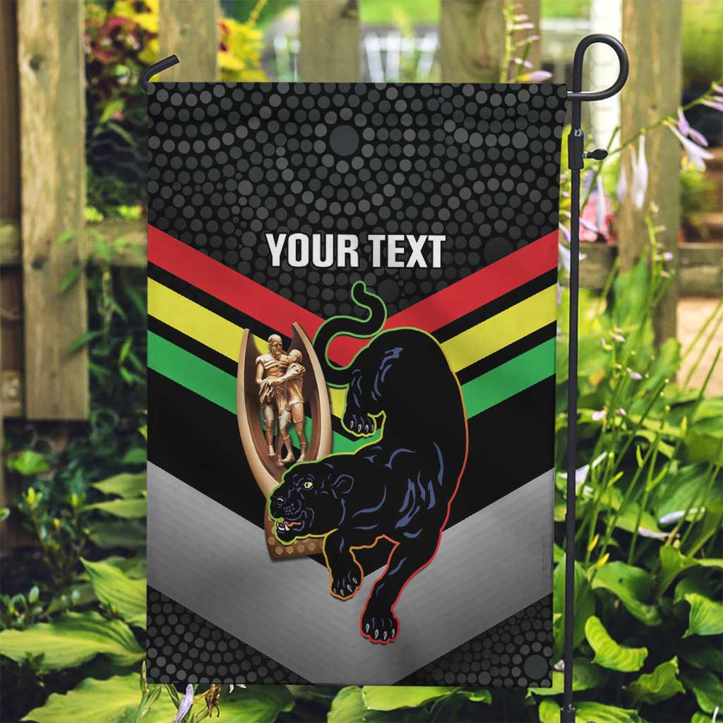 Personalised Panthers Rugby 2024 Garden Flag Mascot With Trophy Go Champions Aboriginal Art - Vibe Hoodie Shop