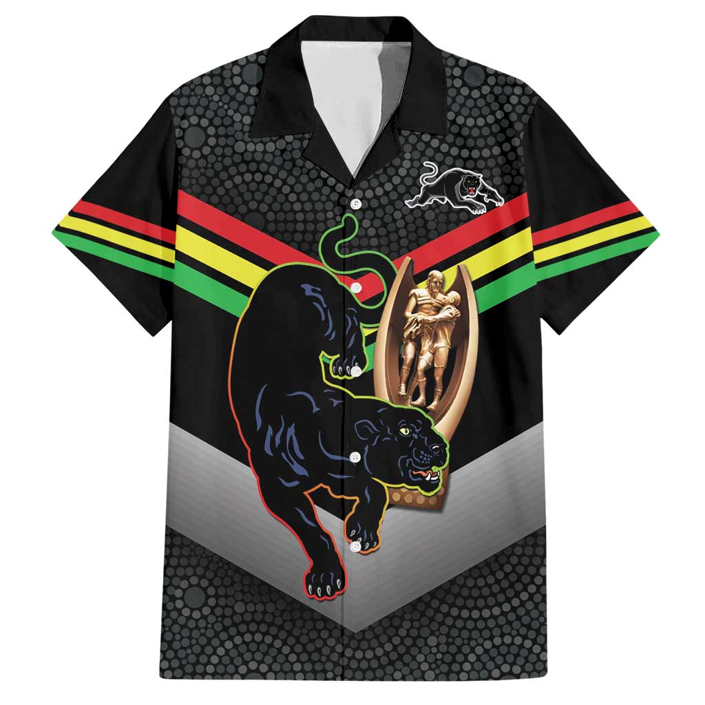 Personalised Panthers Rugby 2024 Hawaiian Shirt Mascot With Trophy Go Champions Aboriginal Art - Vibe Hoodie Shop