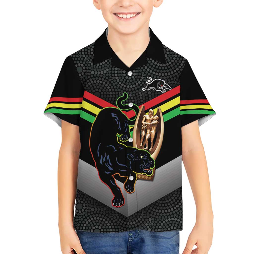 Personalised Panthers Rugby 2024 Hawaiian Shirt Mascot With Trophy Go Champions Aboriginal Art - Vibe Hoodie Shop