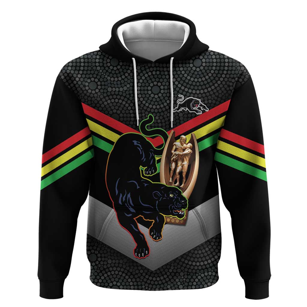 Personalised Panthers Rugby 2024 Hoodie Mascot With Trophy Go Champions Aboriginal Art - Vibe Hoodie Shop