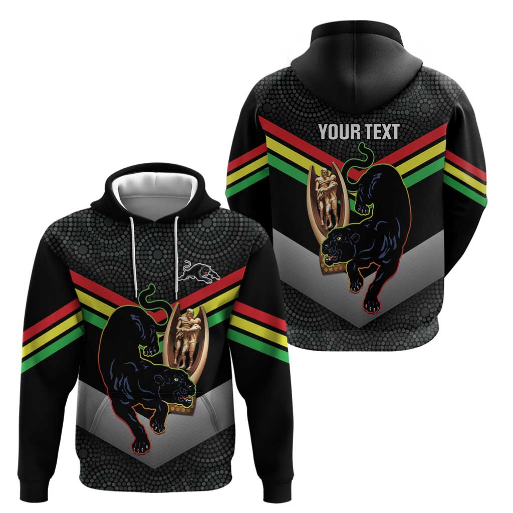 Personalised Panthers Rugby 2024 Hoodie Mascot With Trophy Go Champions Aboriginal Art - Vibe Hoodie Shop