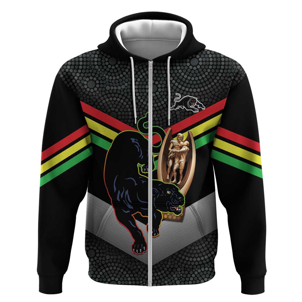 Personalised Panthers Rugby 2024 Hoodie Mascot With Trophy Go Champions Aboriginal Art - Vibe Hoodie Shop
