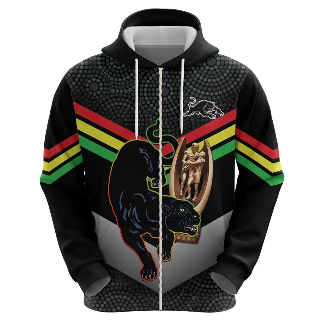 Personalised Panthers Rugby 2024 Hoodie Mascot With Trophy Go Champions Aboriginal Art - Vibe Hoodie Shop