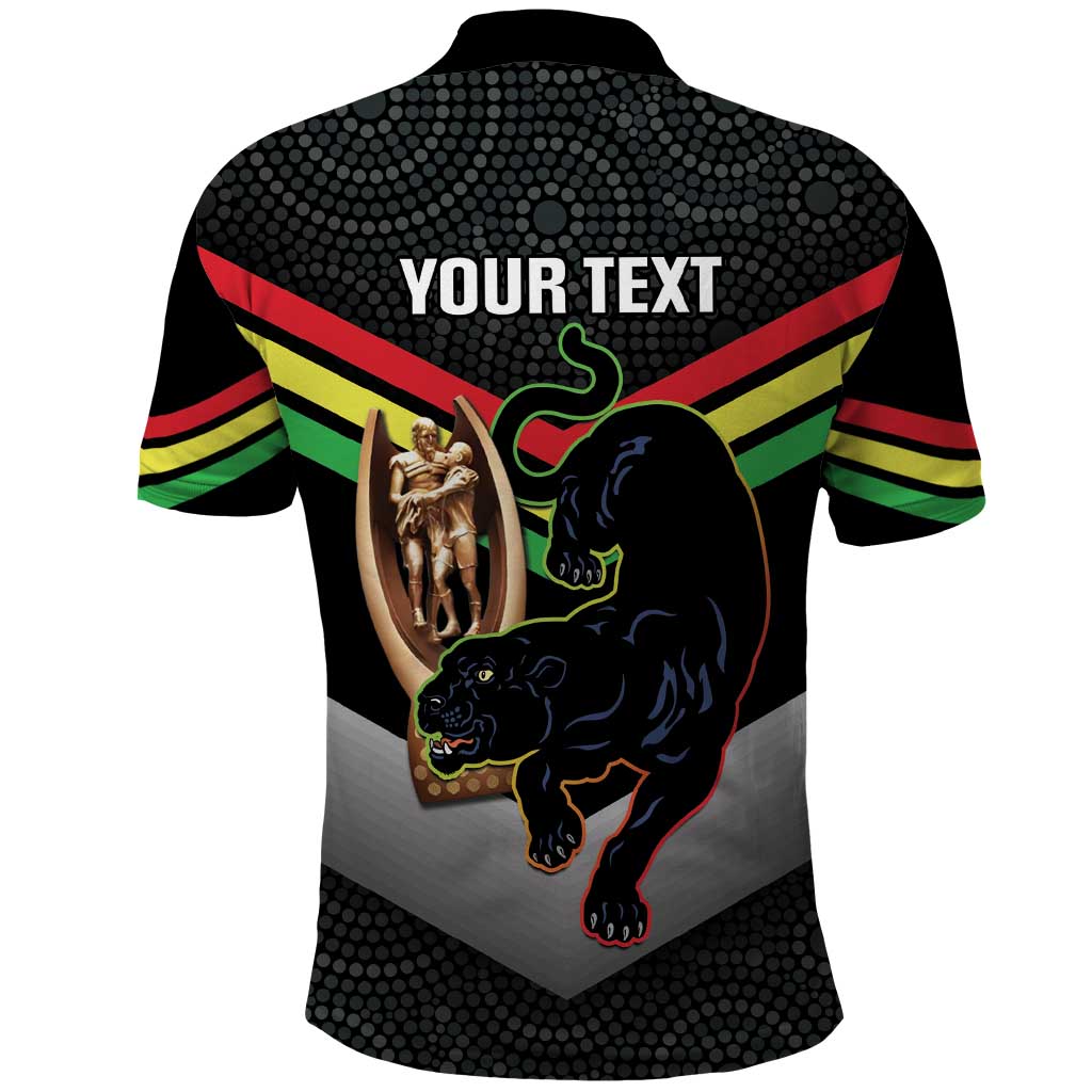 Personalised Panthers Rugby 2024 Polo Shirt Mascot With Trophy Go Champions Aboriginal Art - Vibe Hoodie Shop