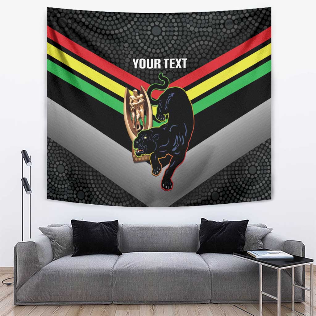 Personalised Panthers Rugby 2024 Tapestry Mascot With Trophy Go Champions Aboriginal Art - Vibe Hoodie Shop