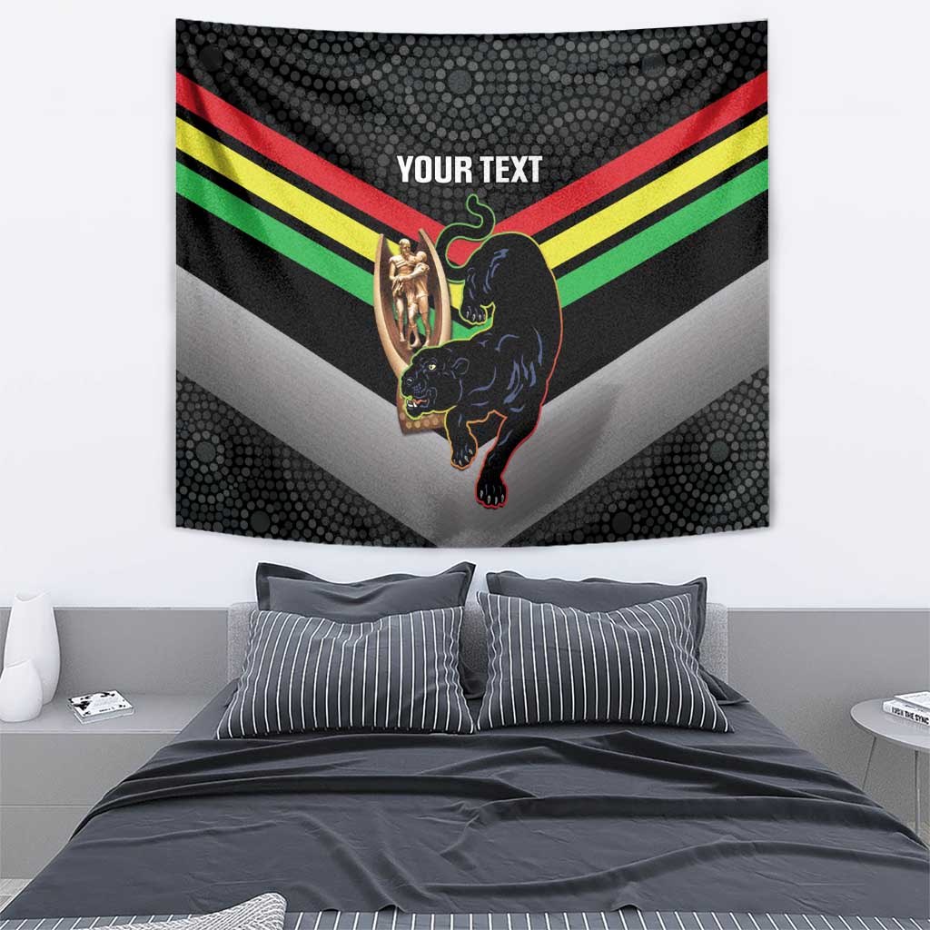 Personalised Panthers Rugby 2024 Tapestry Mascot With Trophy Go Champions Aboriginal Art - Vibe Hoodie Shop