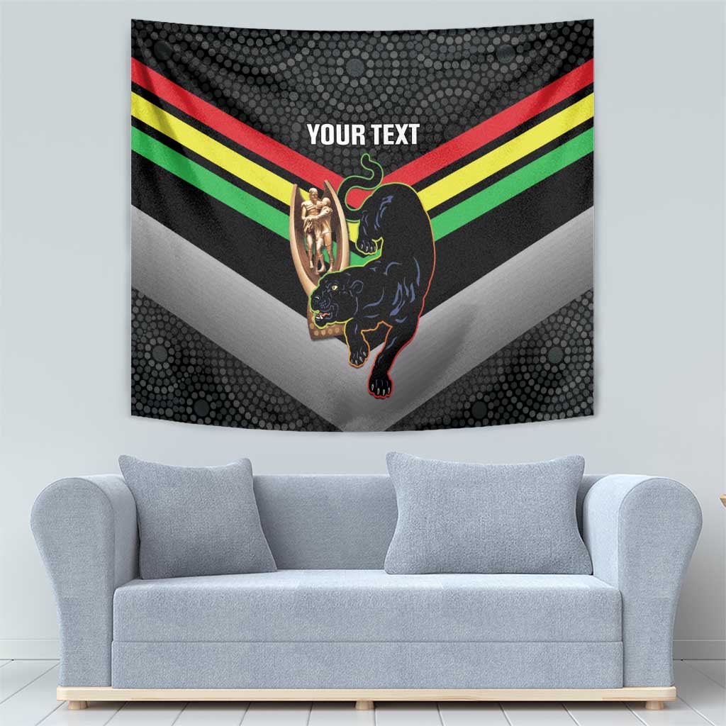 Personalised Panthers Rugby 2024 Tapestry Mascot With Trophy Go Champions Aboriginal Art - Vibe Hoodie Shop