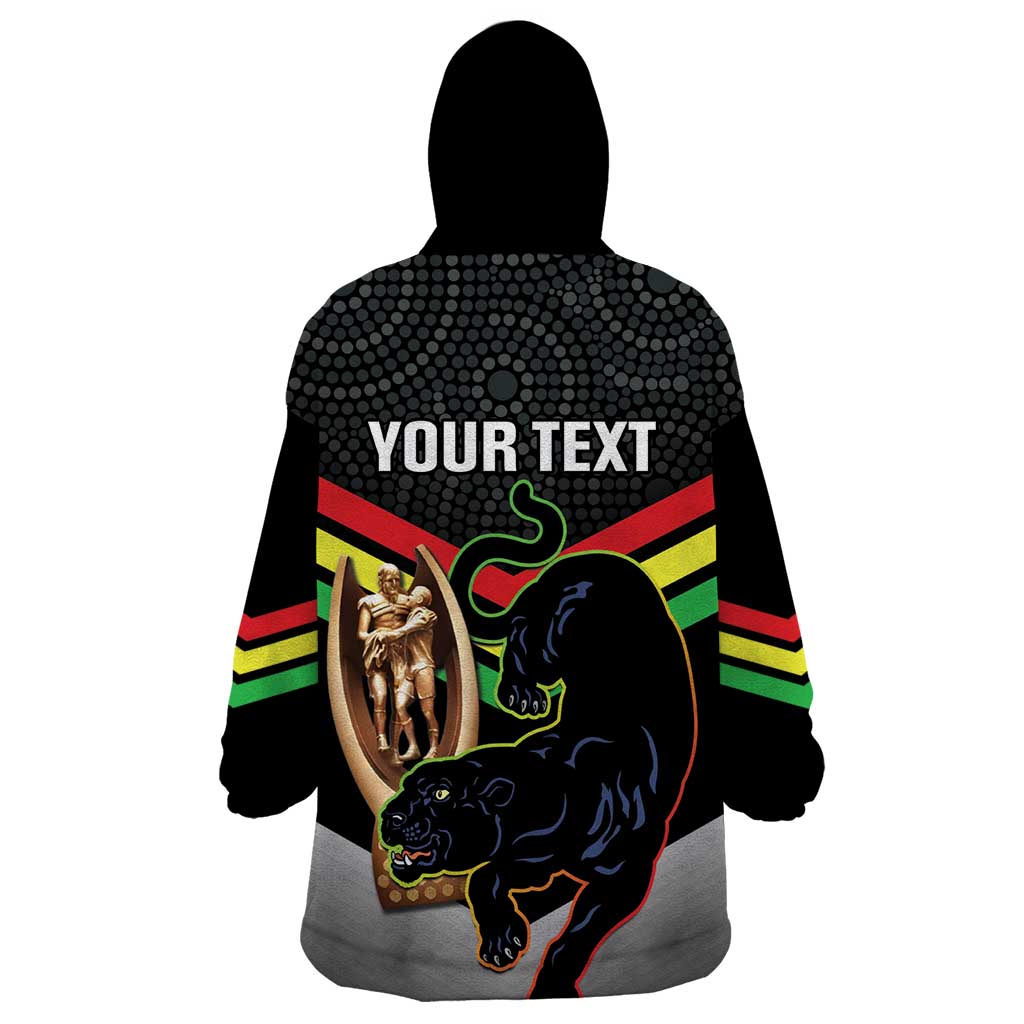 Personalised Panthers Rugby 2024 Wearable Blanket Hoodie Mascot With Trophy Go Champions Aboriginal Art - Vibe Hoodie Shop