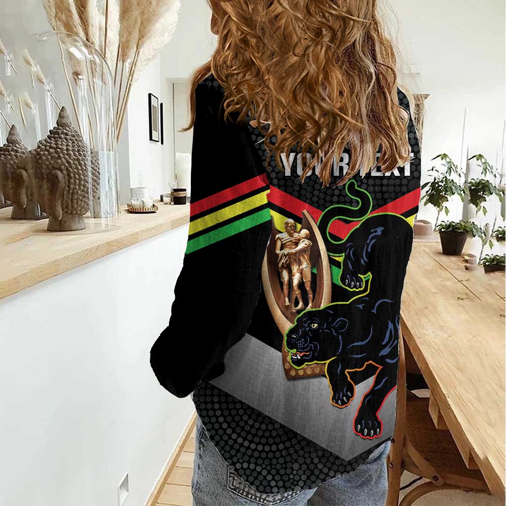 Personalised Panthers Rugby 2024 Women Casual Shirt Mascot With Trophy Go Champions Aboriginal Art - Vibe Hoodie Shop