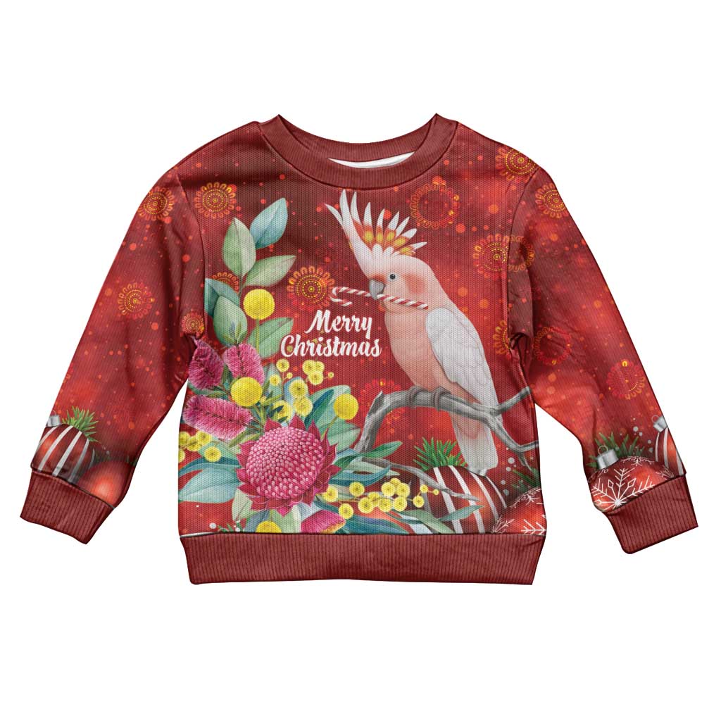 Australia Pink Cockatoo Christmas Kid Ugly Christmas Sweater Aussie Native Flowers Merry Xmas - Red - Vibe Hoodie