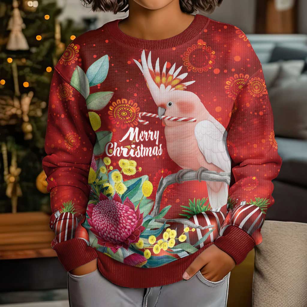 Australia Pink Cockatoo Christmas Kid Ugly Christmas Sweater Aussie Native Flowers Merry Xmas - Red - Vibe Hoodie