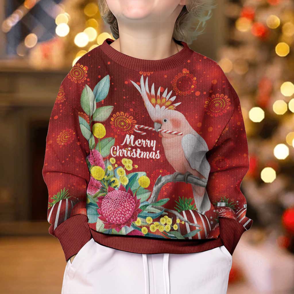 Australia Pink Cockatoo Christmas Kid Ugly Christmas Sweater Aussie Native Flowers Merry Xmas - Red - Vibe Hoodie