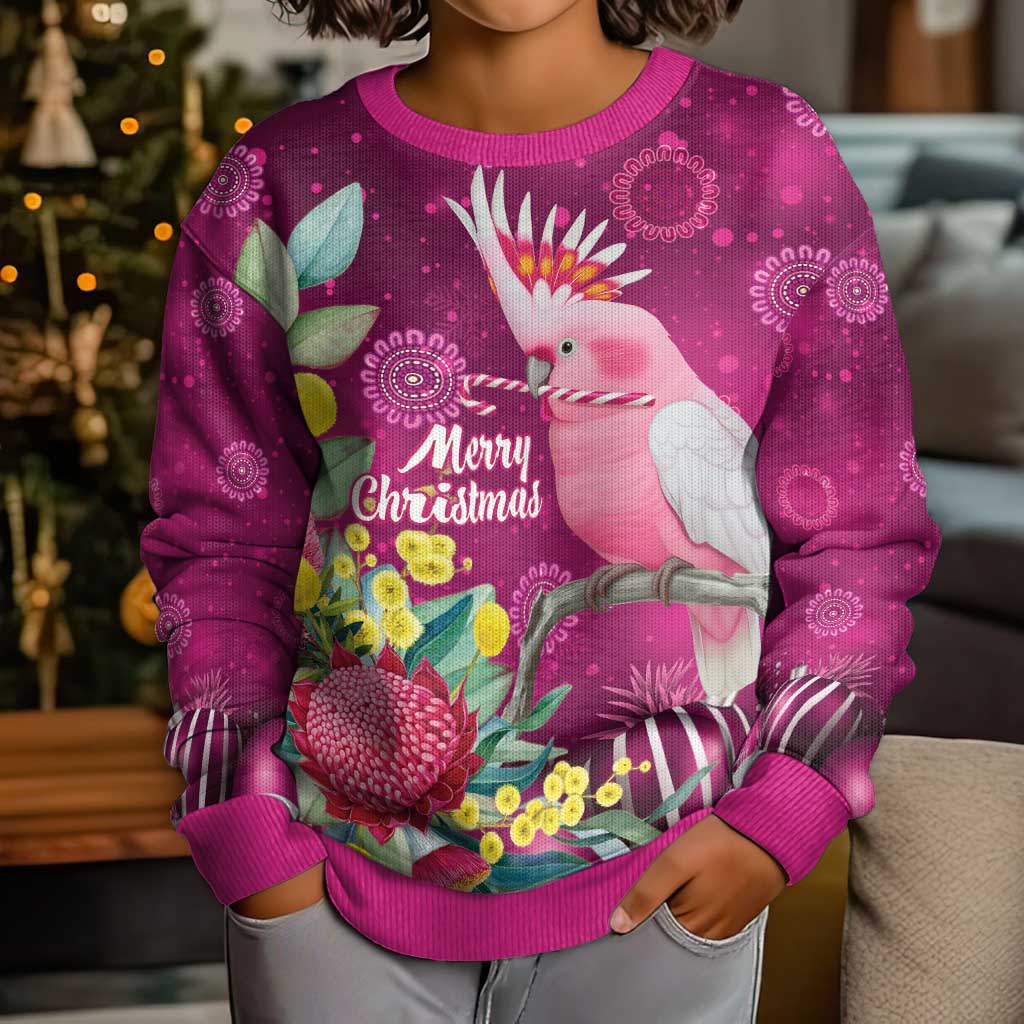 Australia Pink Cockatoo Christmas Kid Ugly Christmas Sweater Aussie Native Flowers Merry Xmas - Pink - Vibe Hoodie