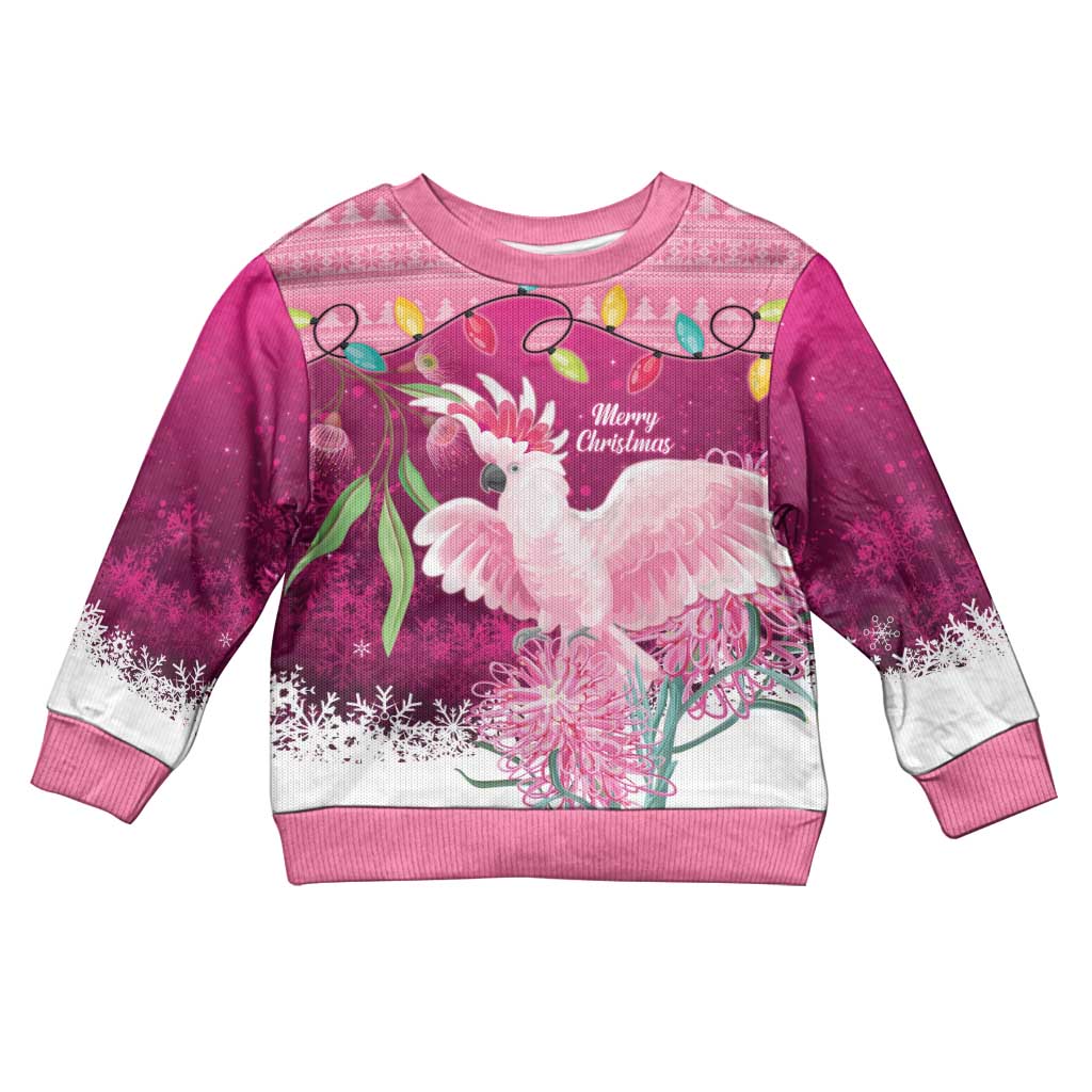 Pink Cockatoo Australia Christmas Kid Ugly Christmas Sweater Grevillea Eucalyptus Blossoms - Vibe Hoodie