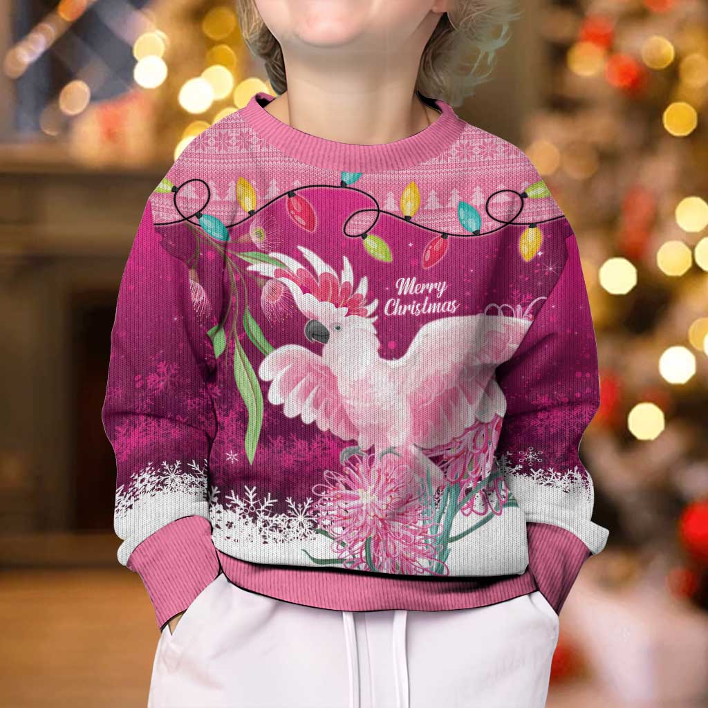 Pink Cockatoo Australia Christmas Kid Ugly Christmas Sweater Grevillea Eucalyptus Blossoms - Vibe Hoodie