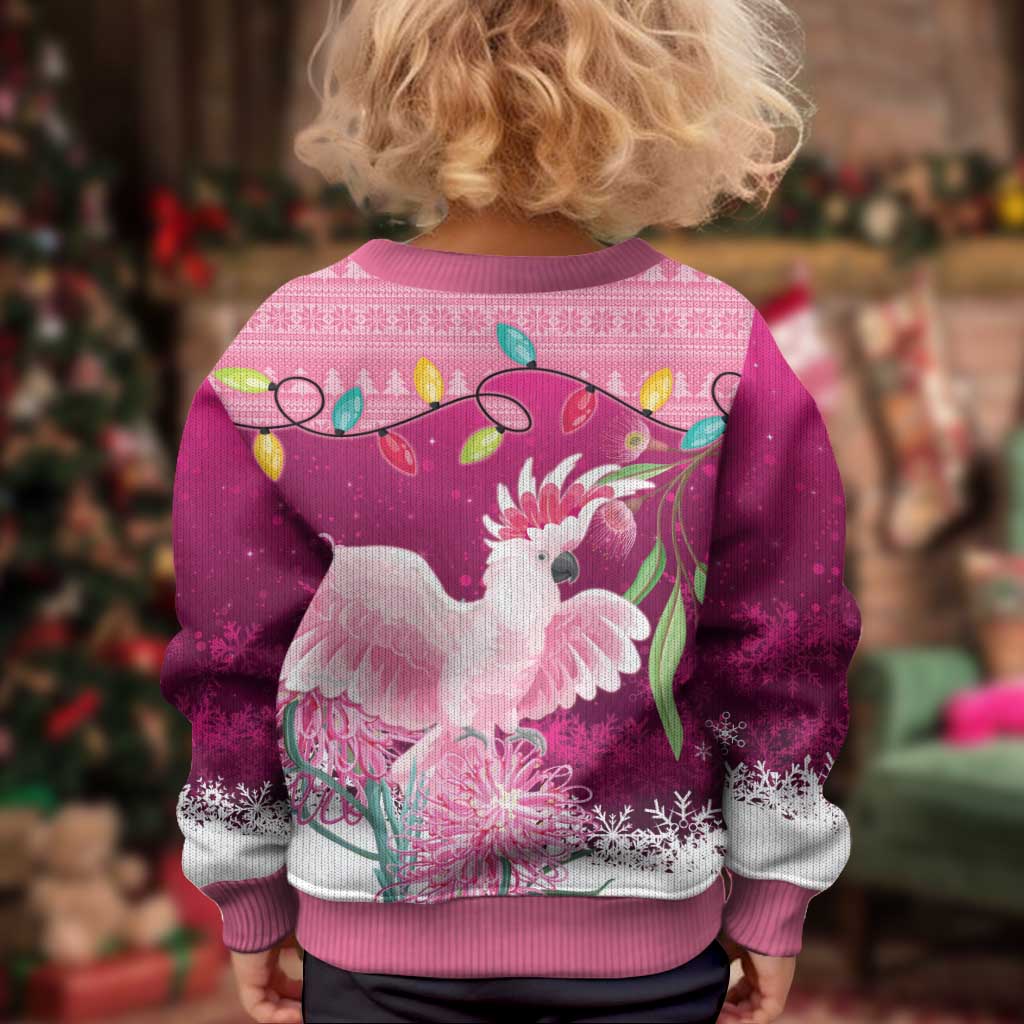 Pink Cockatoo Australia Christmas Kid Ugly Christmas Sweater Grevillea Eucalyptus Blossoms - Vibe Hoodie
