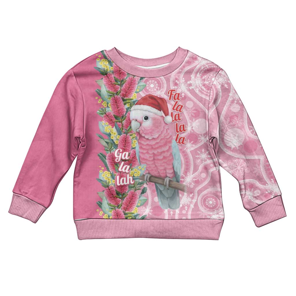 Australia Pink Galah Christmas Kid Ugly Christmas Sweater Falalalala Galalah Bottlebrush Aboriginal Art - Vibe Hoodie