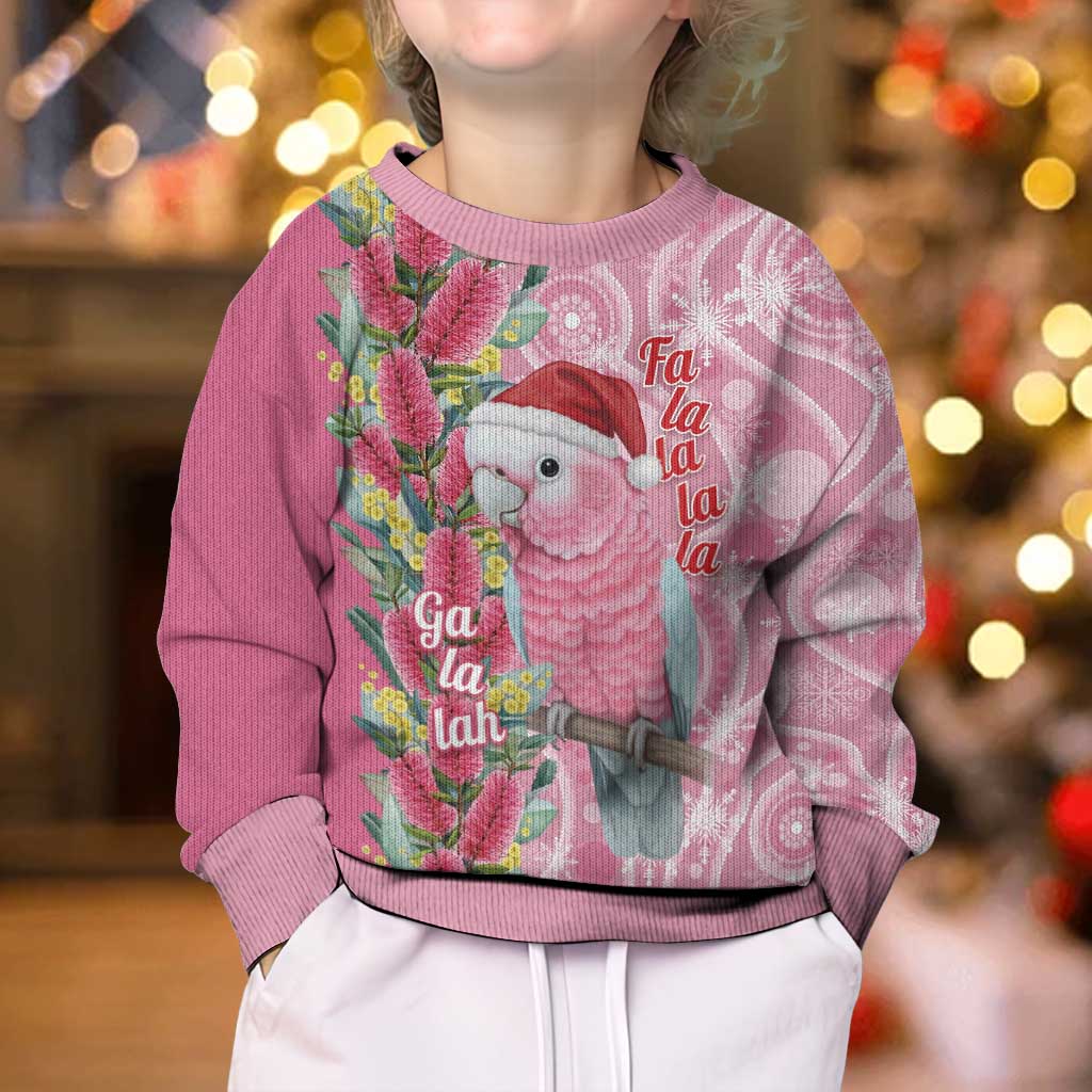 Australia Pink Galah Christmas Kid Ugly Christmas Sweater Falalalala Galalah Bottlebrush Aboriginal Art - Vibe Hoodie