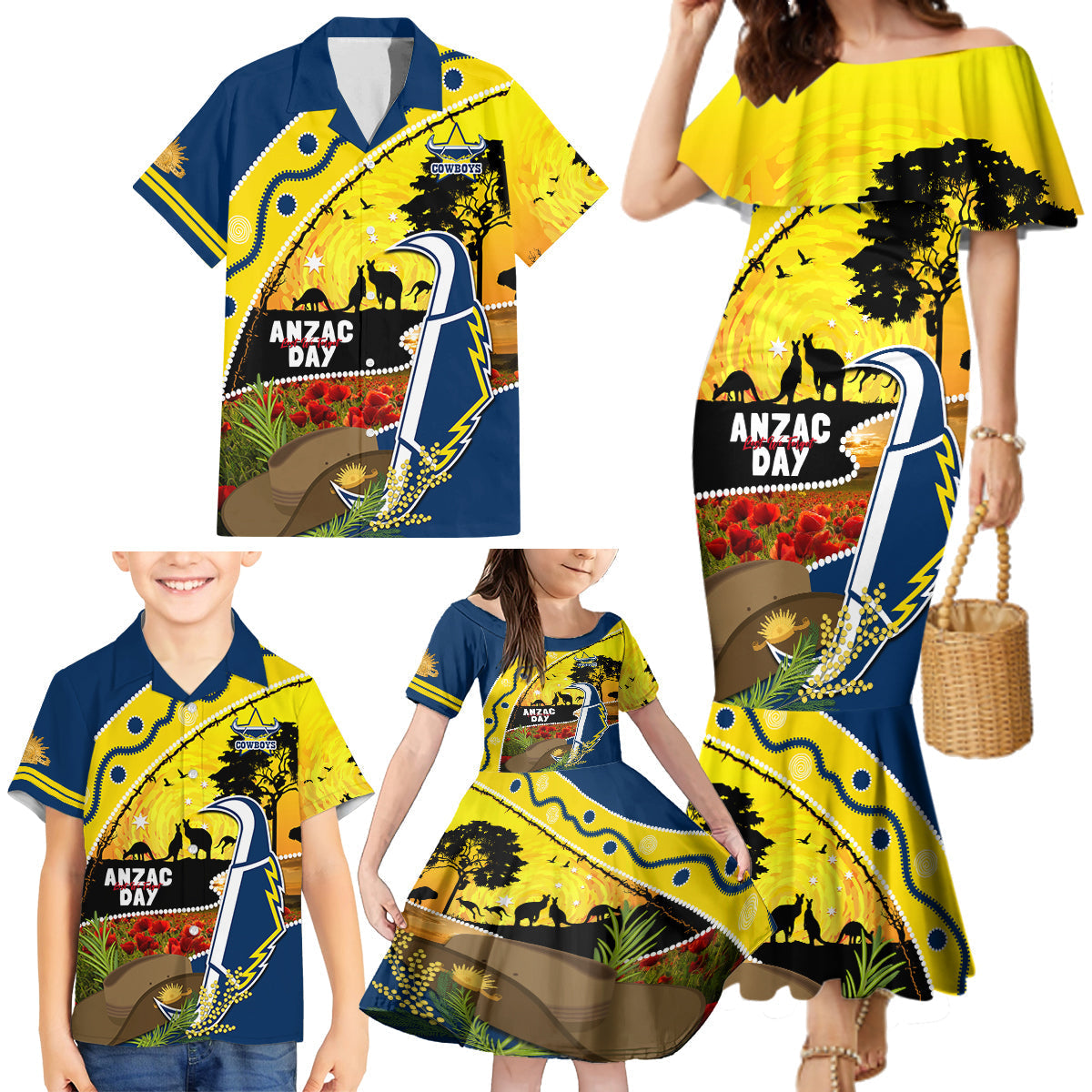 Cowboys ANZAC Day Family Matching Mermaid Dress and Hawaiian Shirt Rosemary Starring Night Style