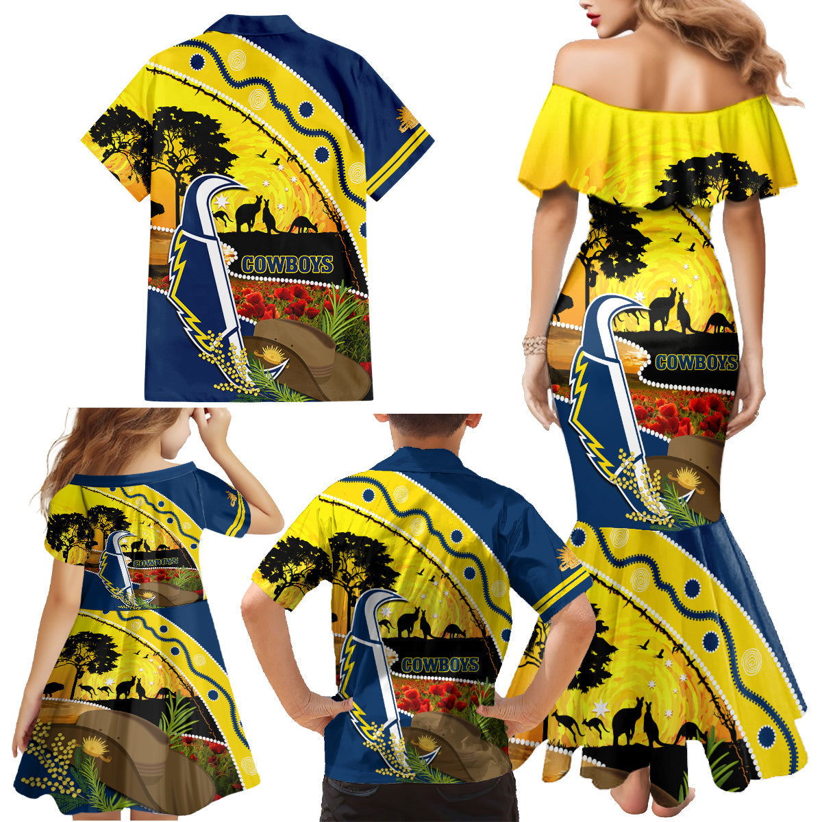 Cowboys ANZAC Day Family Matching Mermaid Dress and Hawaiian Shirt Rosemary Starring Night Style