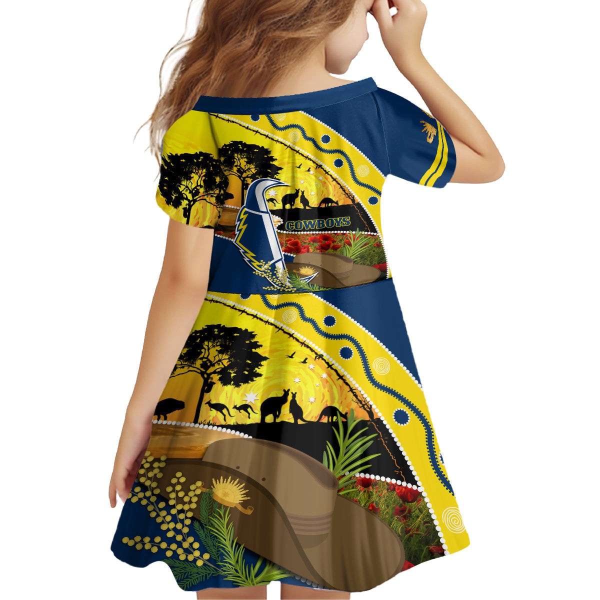 Cowboys ANZAC Day Family Matching Off Shoulder Long Sleeve Dress and Hawaiian Shirt Rosemary Starring Night Style