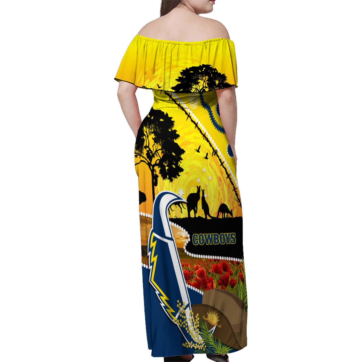 Cowboys ANZAC Day Family Matching Off Shoulder Maxi Dress and Hawaiian Shirt Rosemary Starring Night Style