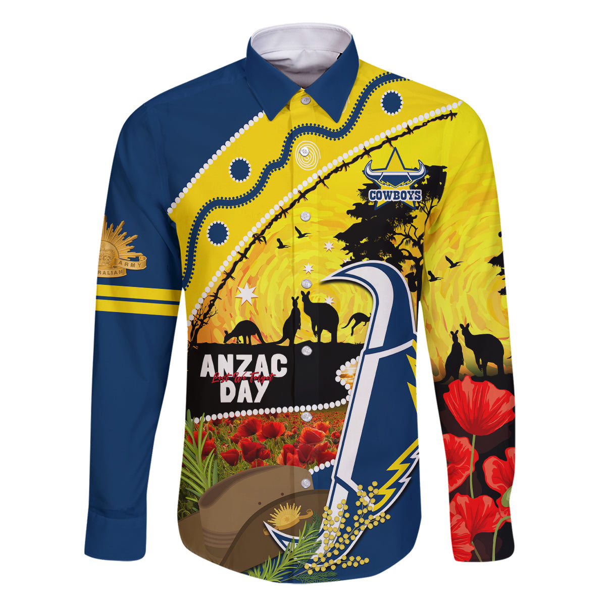 Cowboys ANZAC Day Family Matching Off Shoulder Short Dress and Hawaiian Shirt Rosemary Starring Night Style