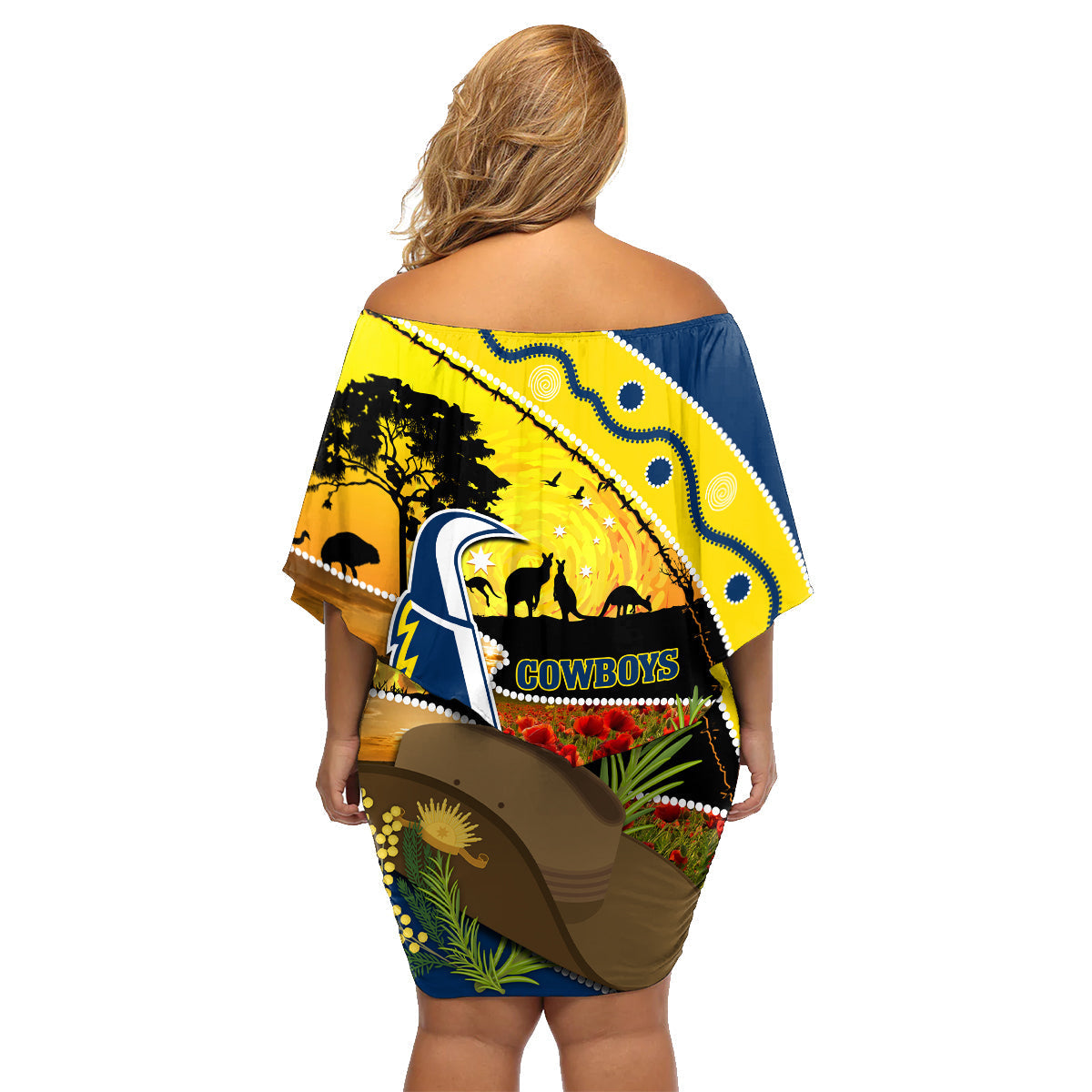 Cowboys ANZAC Day Family Matching Off Shoulder Short Dress and Hawaiian Shirt Rosemary Starring Night Style