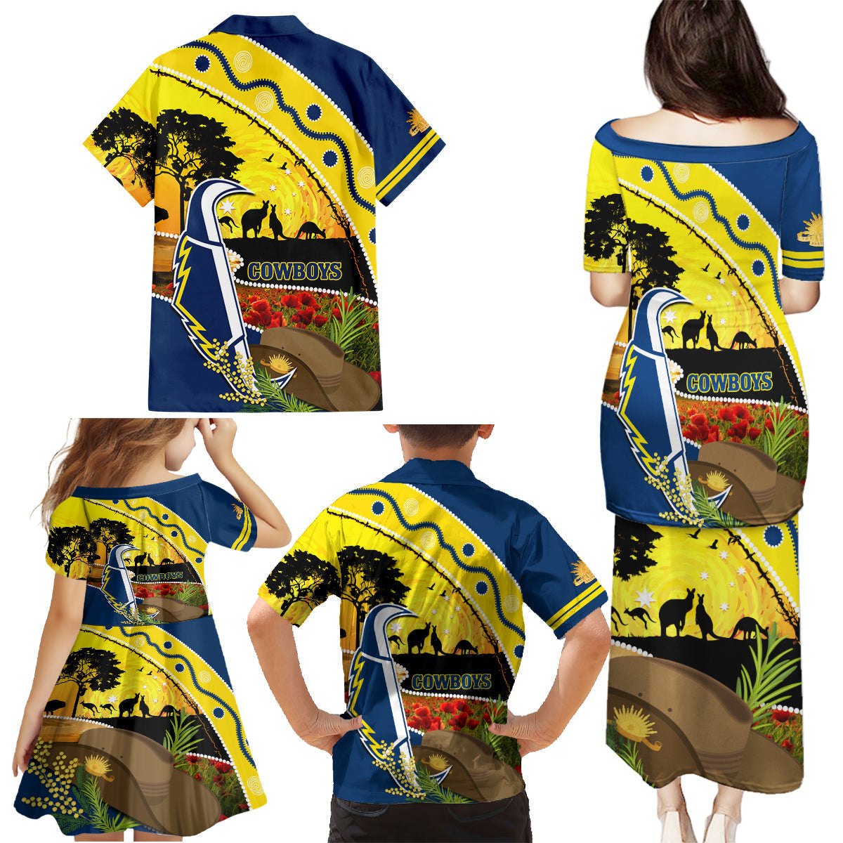 Cowboys ANZAC Day Family Matching Puletasi and Hawaiian Shirt Rosemary Starring Night Style