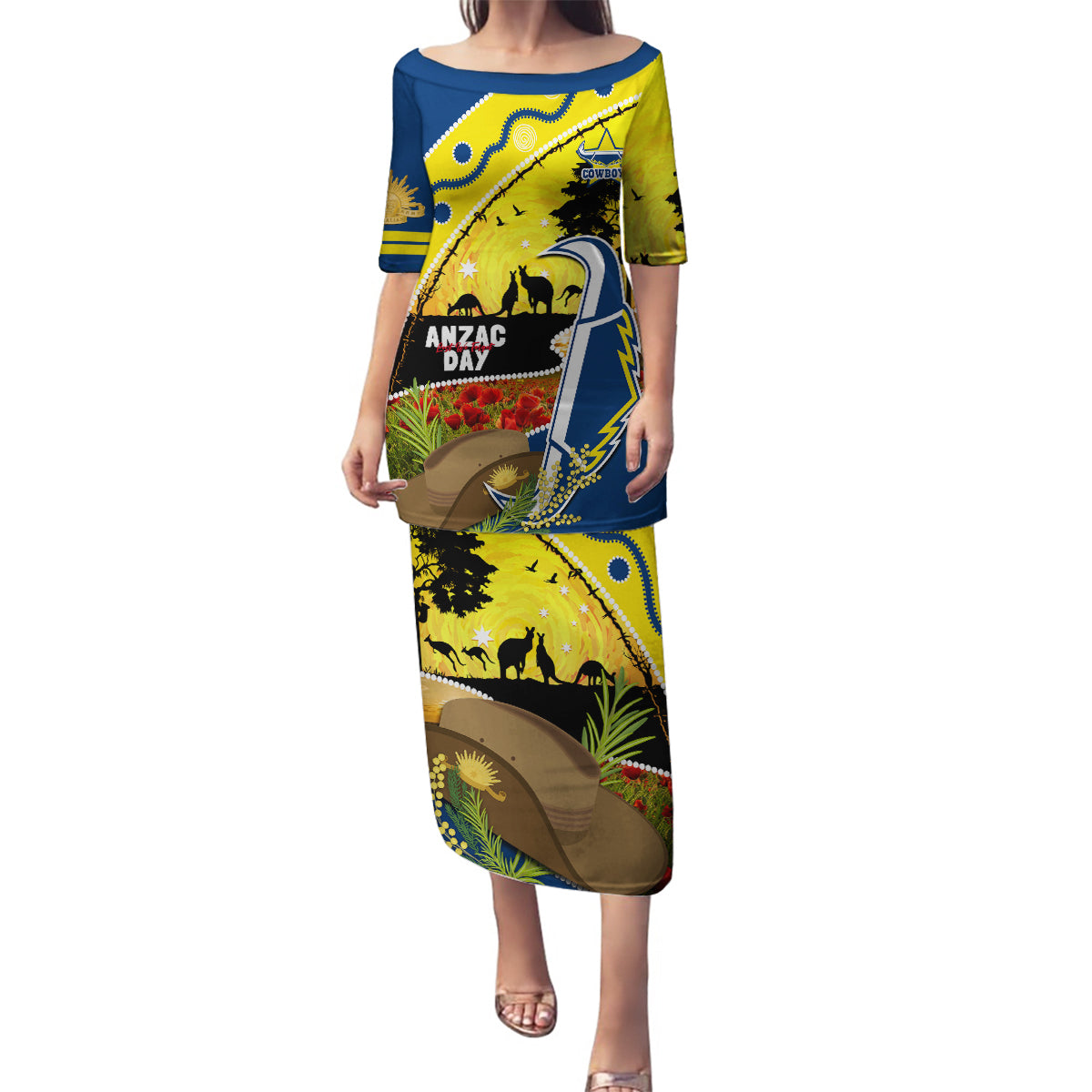 Cowboys ANZAC Day Family Matching Puletasi and Hawaiian Shirt Rosemary Starring Night Style