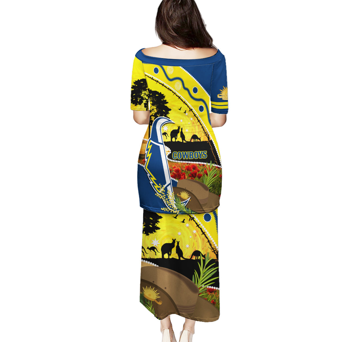 Cowboys ANZAC Day Family Matching Puletasi and Hawaiian Shirt Rosemary Starring Night Style