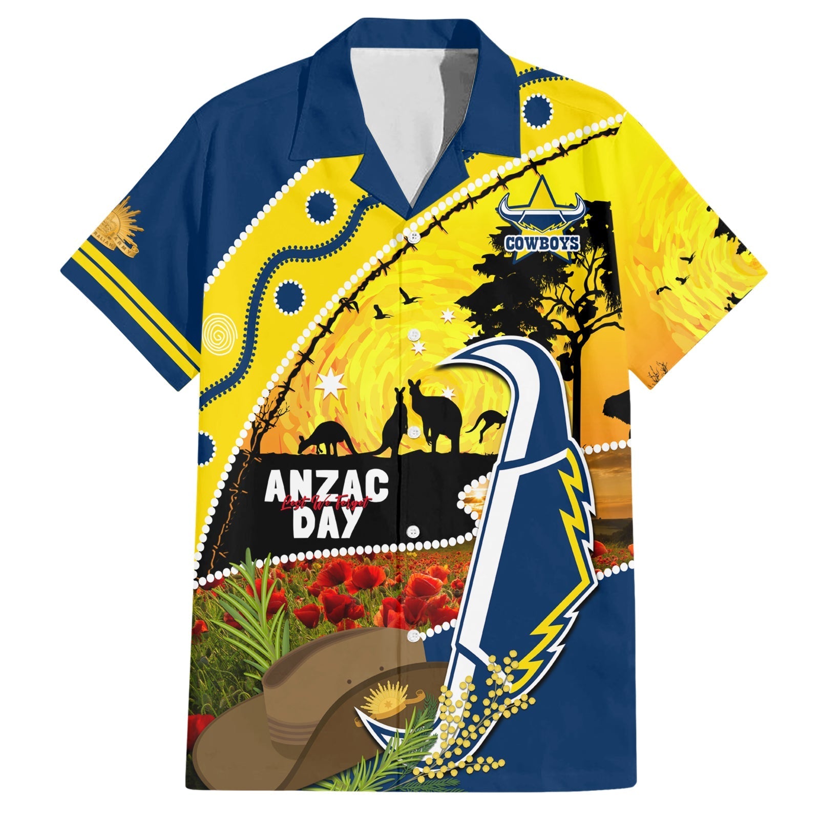Cowboys ANZAC Day Family Matching Short Sleeve Bodycon Dress and Hawaiian Shirt Rosemary Starring Night Style