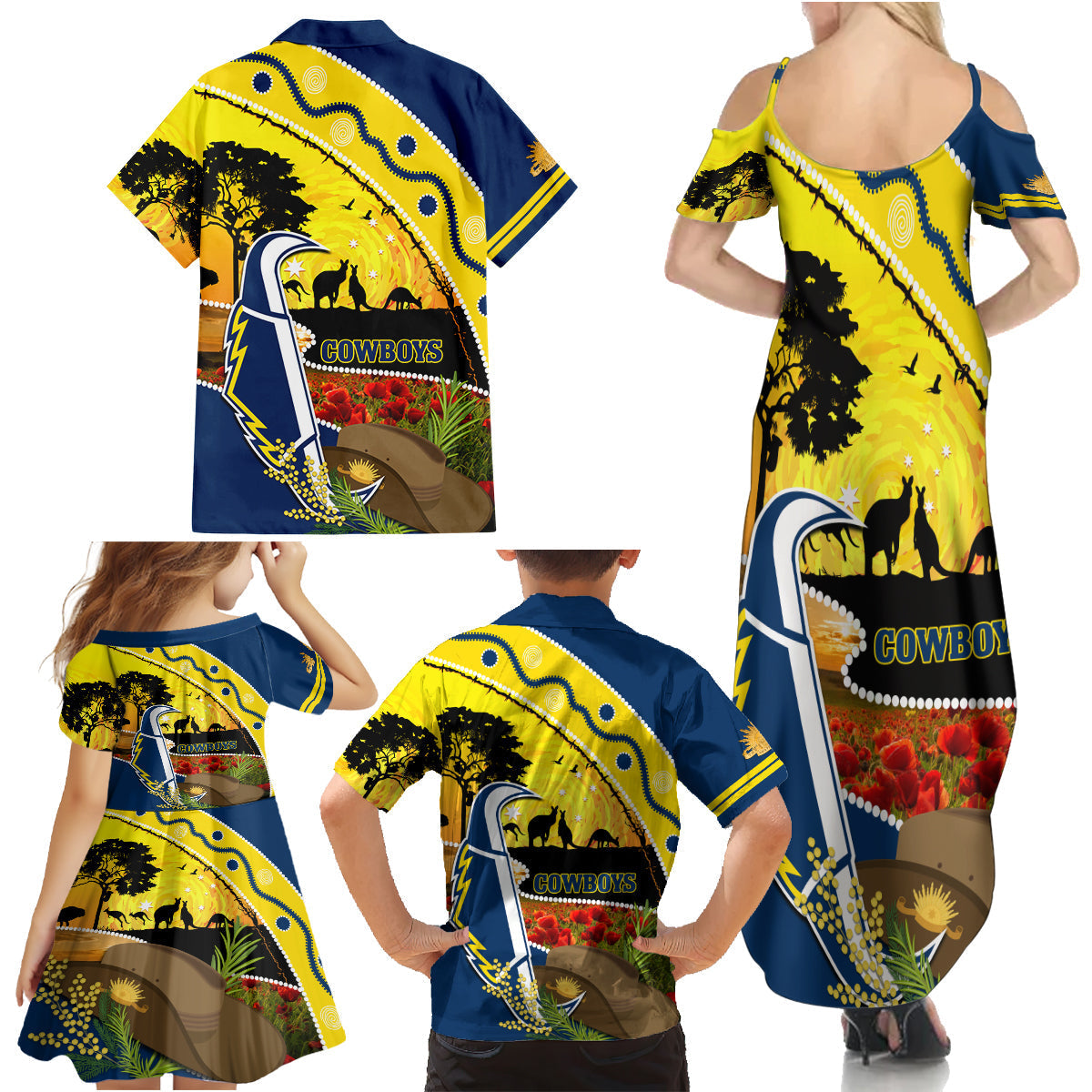 Cowboys ANZAC Day Family Matching Summer Maxi Dress and Hawaiian Shirt Rosemary Starring Night Style