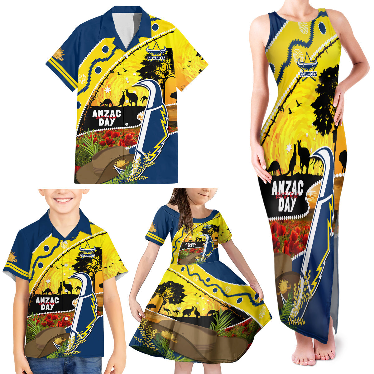 Cowboys ANZAC Day Family Matching Tank Maxi Dress and Hawaiian Shirt Rosemary Starring Night Style