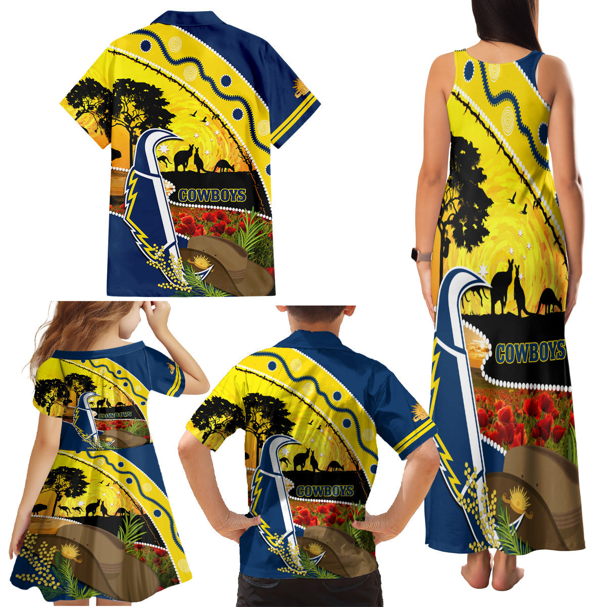 Cowboys ANZAC Day Family Matching Tank Maxi Dress and Hawaiian Shirt Rosemary Starring Night Style