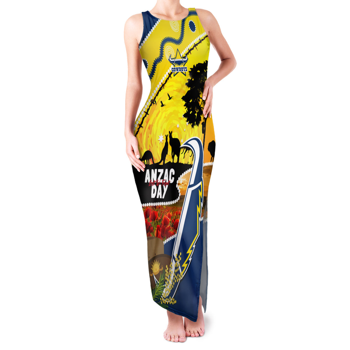 Cowboys ANZAC Day Family Matching Tank Maxi Dress and Hawaiian Shirt Rosemary Starring Night Style