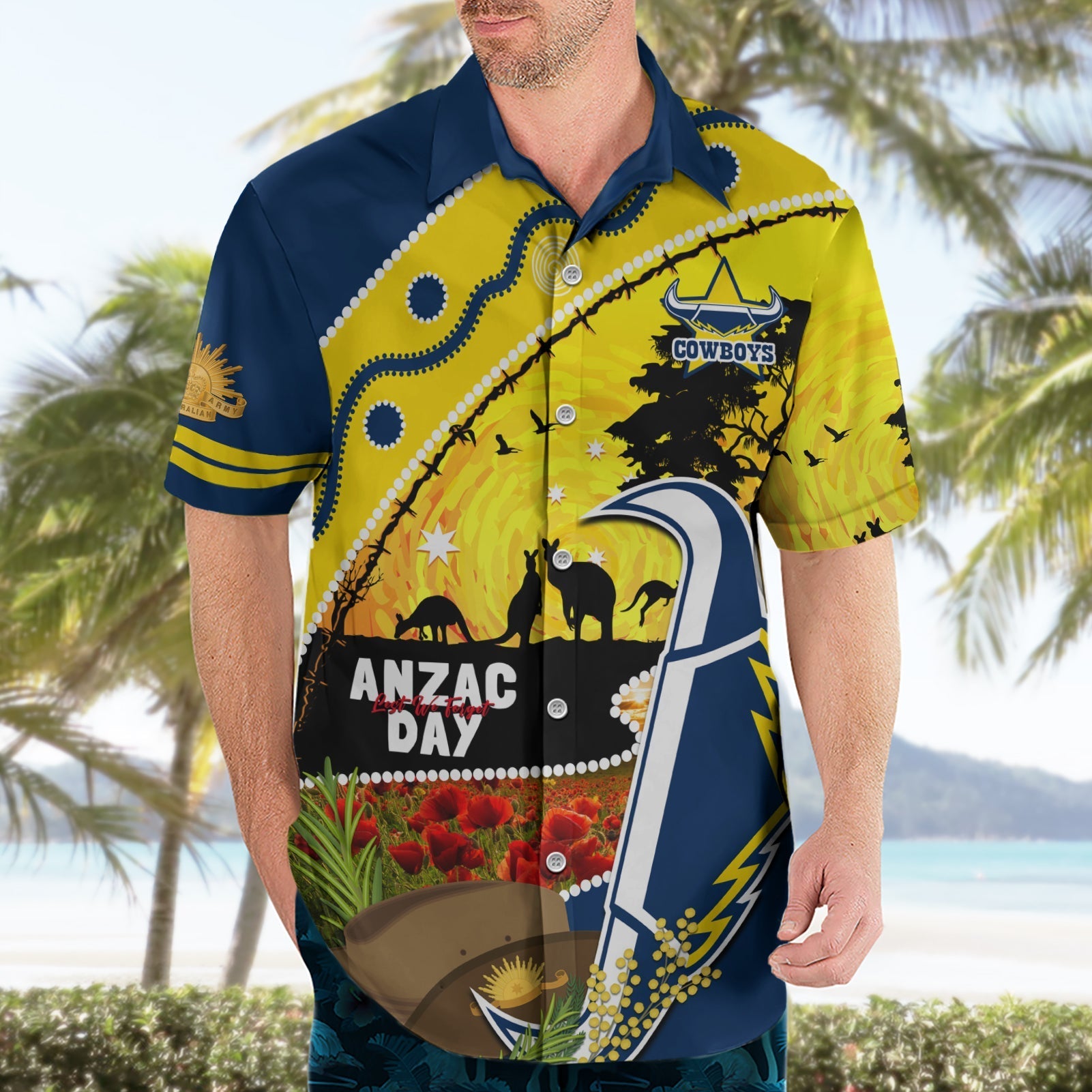 Cowboys ANZAC Day Hawaiian Shirt Rosemary Starring Night Style - Vibe Hoodie Shop