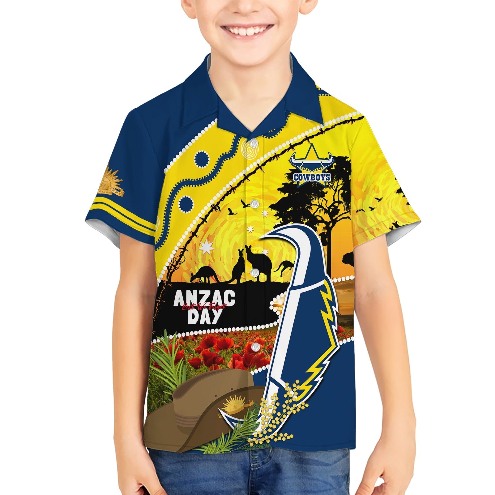 Cowboys ANZAC Day Hawaiian Shirt Rosemary Starring Night Style - Vibe Hoodie Shop